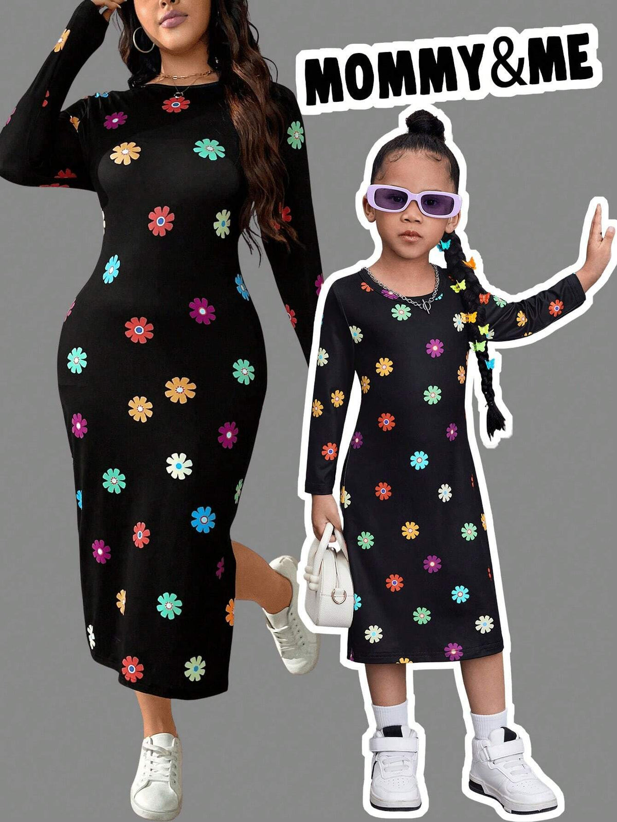 Young Girl Floral Knit Bodycon Casual Dress