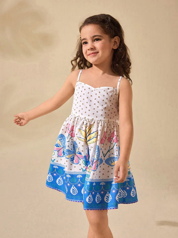 Young Girl Floral Pattern Sleeveless Summer Vacation Dress