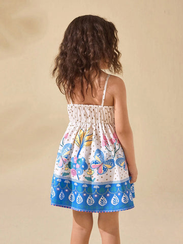 Young Girl Floral Pattern Sleeveless Summer Vacation Dress