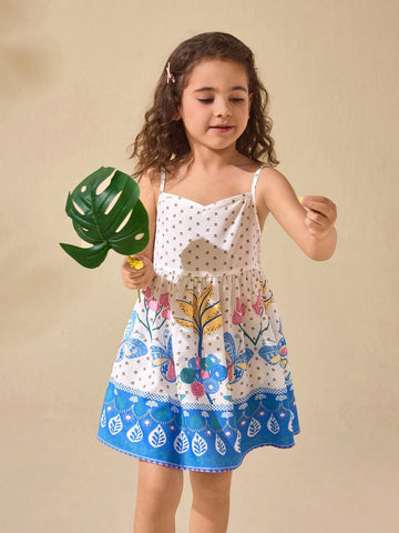 Young Girl Floral Pattern Sleeveless Summer Vacation Dress