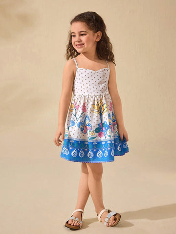 Young Girl Floral Pattern Sleeveless Summer Vacation Dress