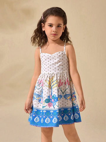 Young Girl Floral Pattern Sleeveless Summer Vacation Dress