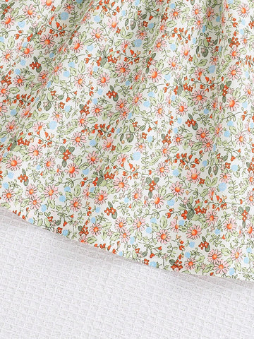 Young Girl Floral Print Bubble Sleeve Doll Collar Dress For Summer Party And Vacation