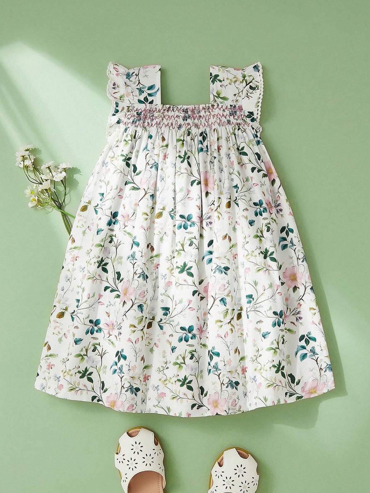 Young Girl Floral Print Dress With Countryside Style
