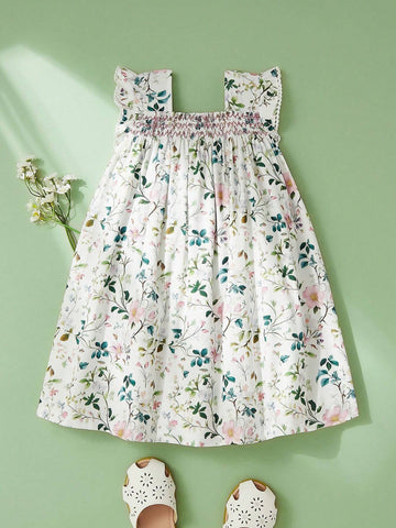 Young Girl Floral Print Dress With Countryside Style