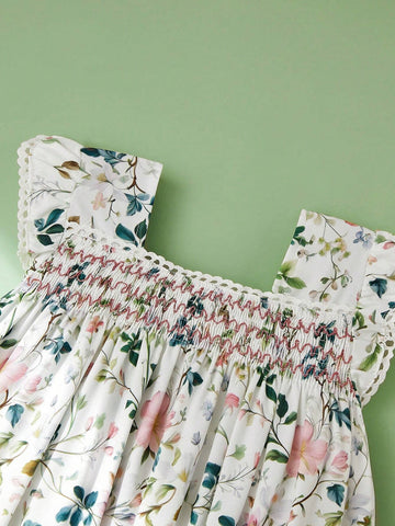 Young Girl Floral Print Dress With Countryside Style