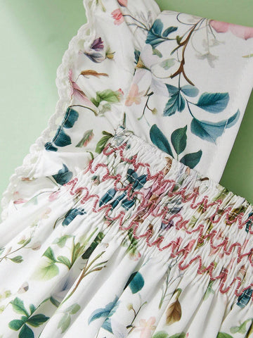 Young Girl Floral Print Dress With Countryside Style