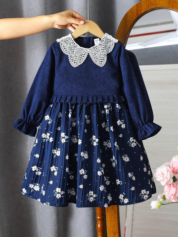 Young Girl Floral Print Long Sleeve Dress