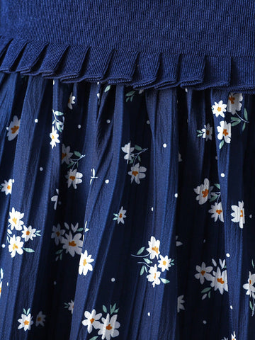 Young Girl Floral Print Long Sleeve Dress