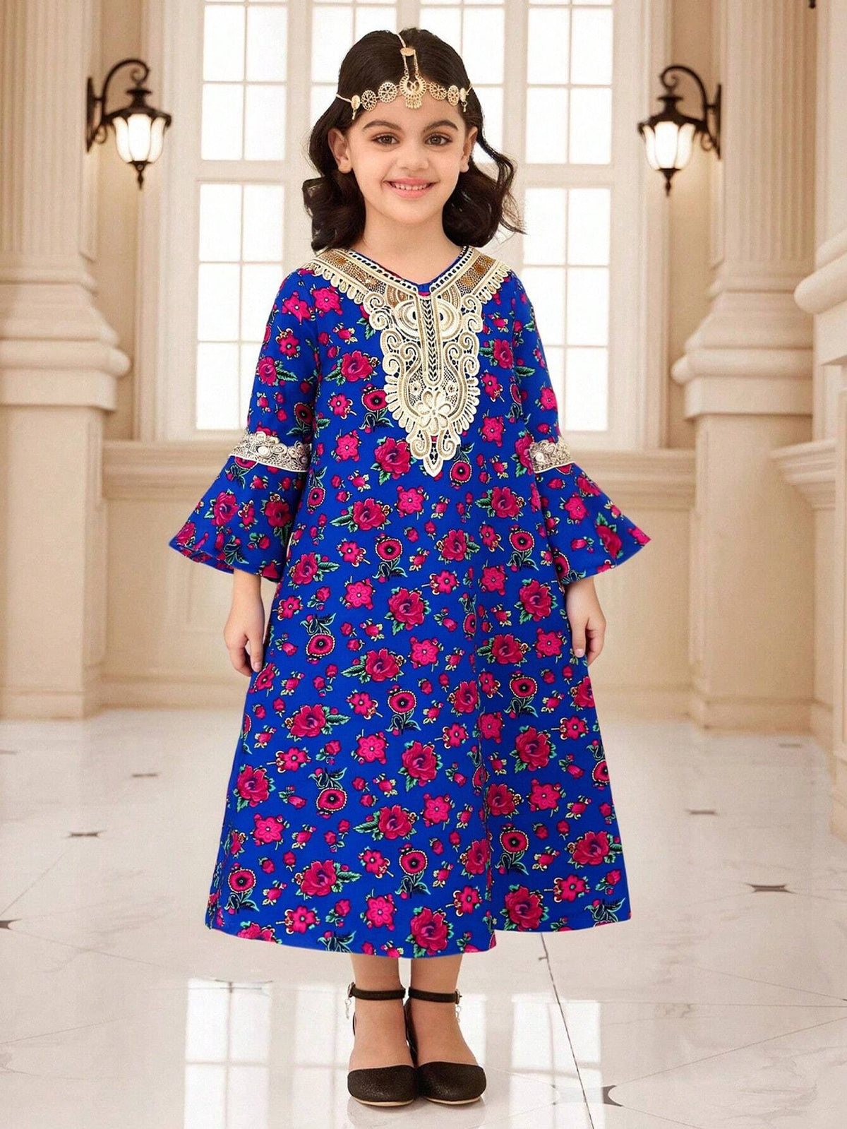 Young Girl Floral Print Minimalist Casual Daily Wear Dress