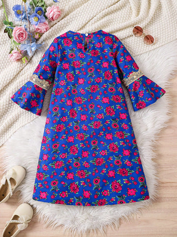 Young Girl Floral Print Minimalist Casual Daily Wear Dress