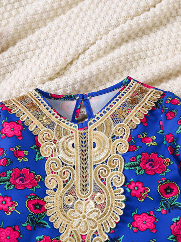 Young Girl Floral Print Minimalist Casual Daily Wear Dress