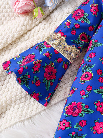 Young Girl Floral Print Minimalist Casual Daily Wear Dress