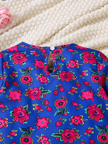Young Girl Floral Print Minimalist Casual Daily Wear Dress