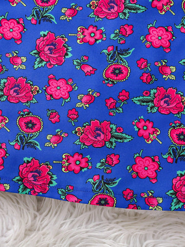 Young Girl Floral Print Minimalist Casual Daily Wear Dress