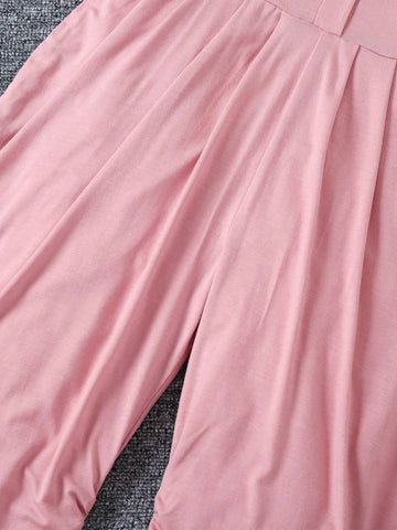 Young Girl Floral Print Short Cardigan With Lace Trim And Ribbon Tie, Matching Spiral-Pattern Jumpsuit Set, 2pcs For Spring And Summer