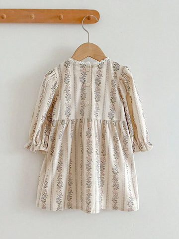 Young Girl Floral Printed Long Sleeve Dress