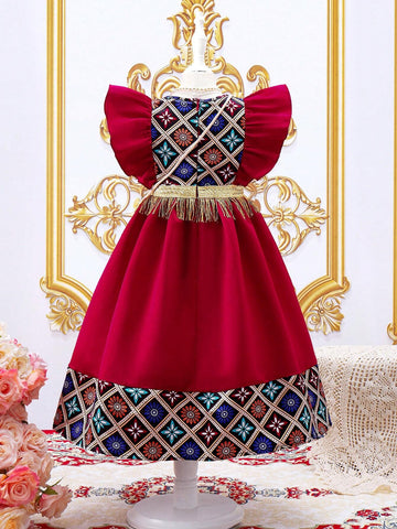 Young Girl Floral Printed Ruffle Armhole Dress With Crossbody Bag Included