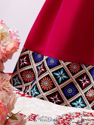 Young Girl Floral Printed Ruffle Armhole Dress With Crossbody Bag Included