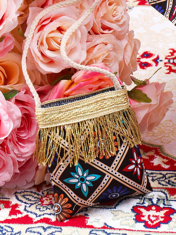 Young Girl Floral Printed Ruffle Armhole Dress With Crossbody Bag Included