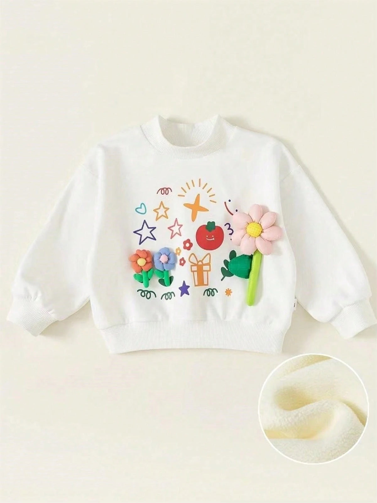 Young Girl Floral Sweatshirt, 3D Flower Decor Trendy Versatile Top