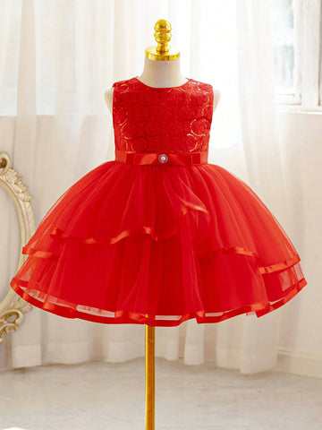 Young Girl Flower Girl Dress Red Sequin Mesh Red Festive Dress Birthday Party Party, Christmas
