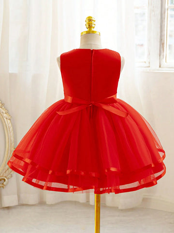 Young Girl Flower Girl Dress Red Sequin Mesh Red Festive Dress Birthday Party Party, Christmas