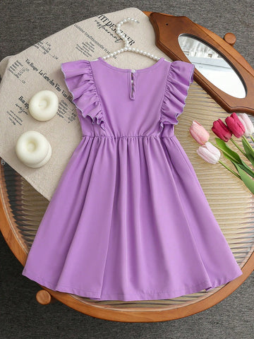 Young Girl Flower Pattern Ruffle Hem Patchwork Dress