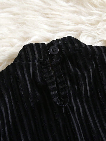 Young Girl French Collar Long Sleeve Velvet Cuff Dress, Fashionable Formal Party Mini Dress, Mommy And Me Matching Outfit