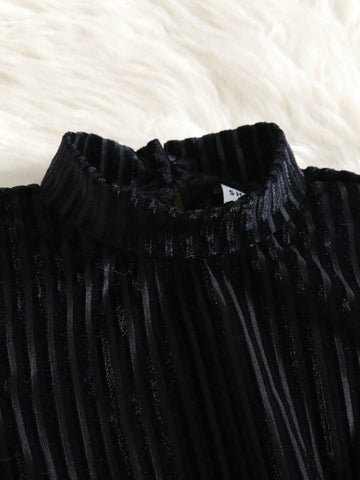 Young Girl French Collar Long Sleeve Velvet Cuff Dress, Fashionable Formal Party Mini Dress, Mommy And Me Matching Outfit