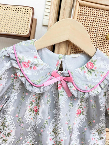 Young Girl French Floral Printed Shirt, Summer