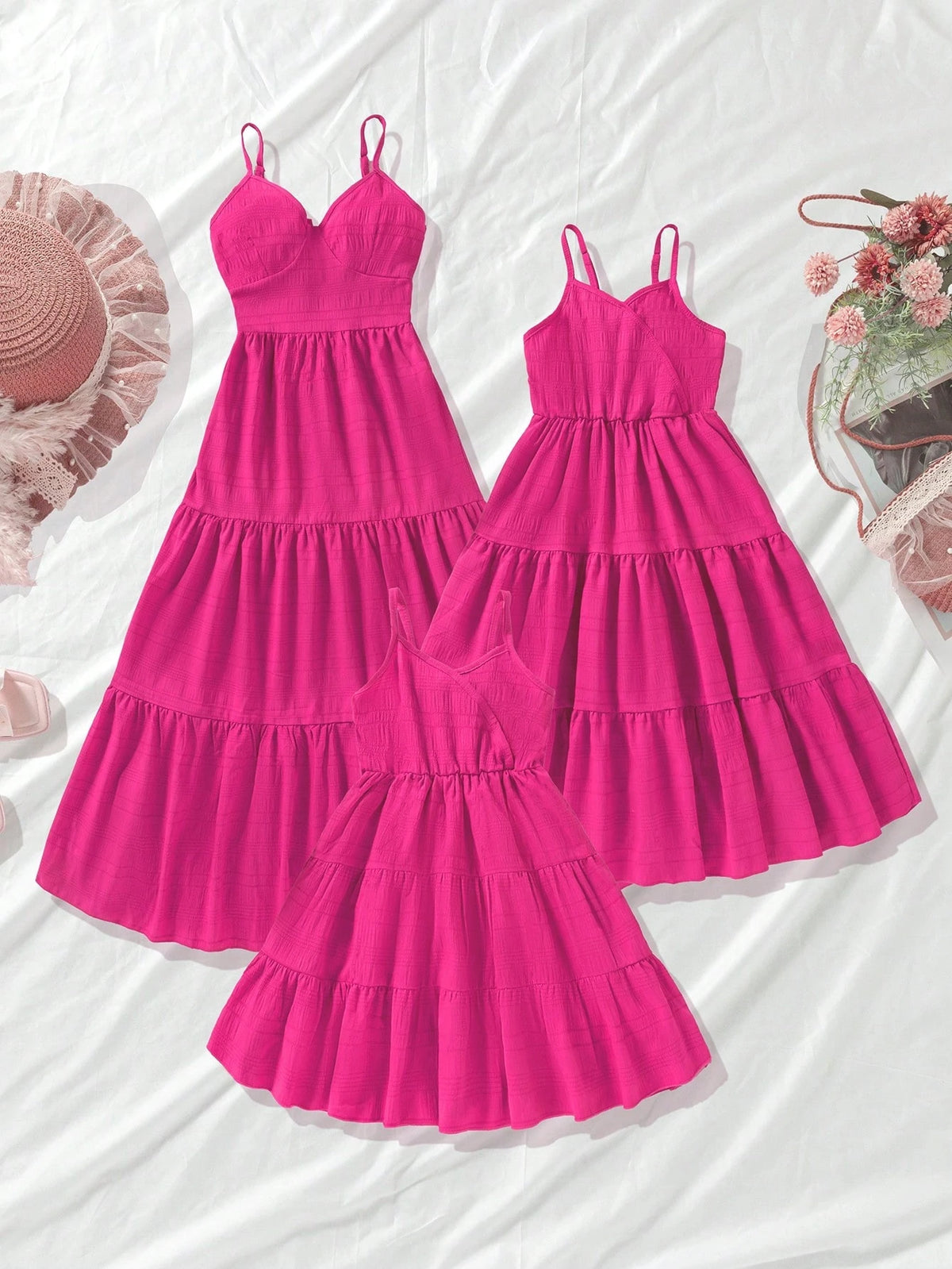 Young Girl Fuchsia Spaghetti Strap Fitted Pink Dress