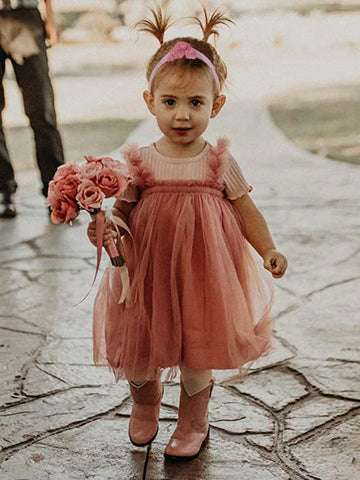 Young Girl Girls Solid Color Sleeveless Tulle Puff Princess Dress With Floral Headband