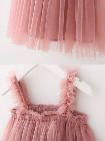 Young Girl Girls Solid Color Sleeveless Tulle Puff Princess Dress With Floral Headband