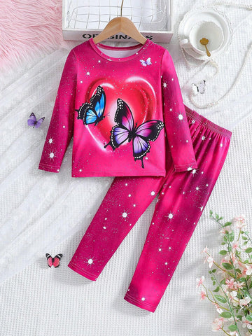 Young Girl Glow In The Dark Butterfly Pattern Pullover Sweatshirt Long Sleeve Comfortable Casual Loungewear, Suitable For Spring & Autumn