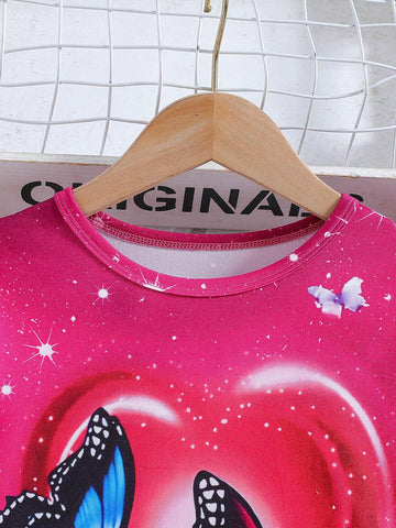 Young Girl Glow In The Dark Butterfly Pattern Pullover Sweatshirt Long Sleeve Comfortable Casual Loungewear, Suitable For Spring & Autumn