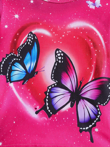 Young Girl Glow In The Dark Butterfly Pattern Pullover Sweatshirt Long Sleeve Comfortable Casual Loungewear, Suitable For Spring & Autumn
