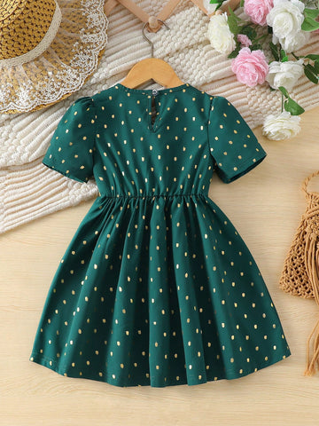 Young Girl Gold Floral Trim Metallic Fabric Dress