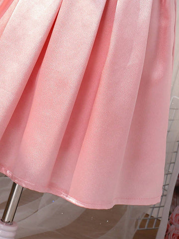 Young Girl Gorgeous 3D Floral Patched Satin Dress For Summer