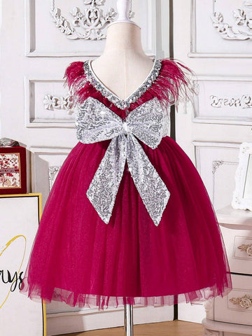 Young Girl Gorgeous Silver Fabric Patchwork Tulle And Feather Dress