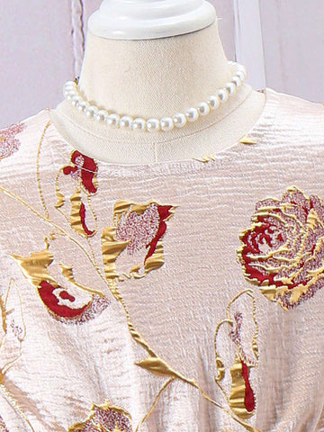 Young Girl Gorgeous Texture Floral Jacquard Cap Sleeve Mesh Tulle Dress