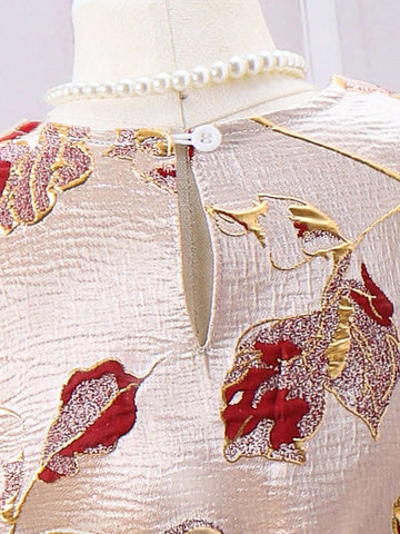 Young Girl Gorgeous Texture Floral Jacquard Cap Sleeve Mesh Tulle Dress