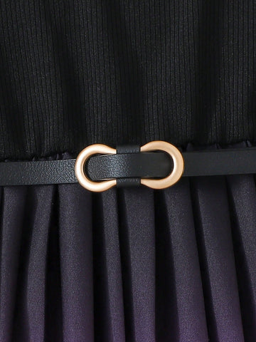 Young Girl Gradient Colorblock Pleated Hem Sleeveless Dress For Summer Dress For Young Girl Girl Elegant