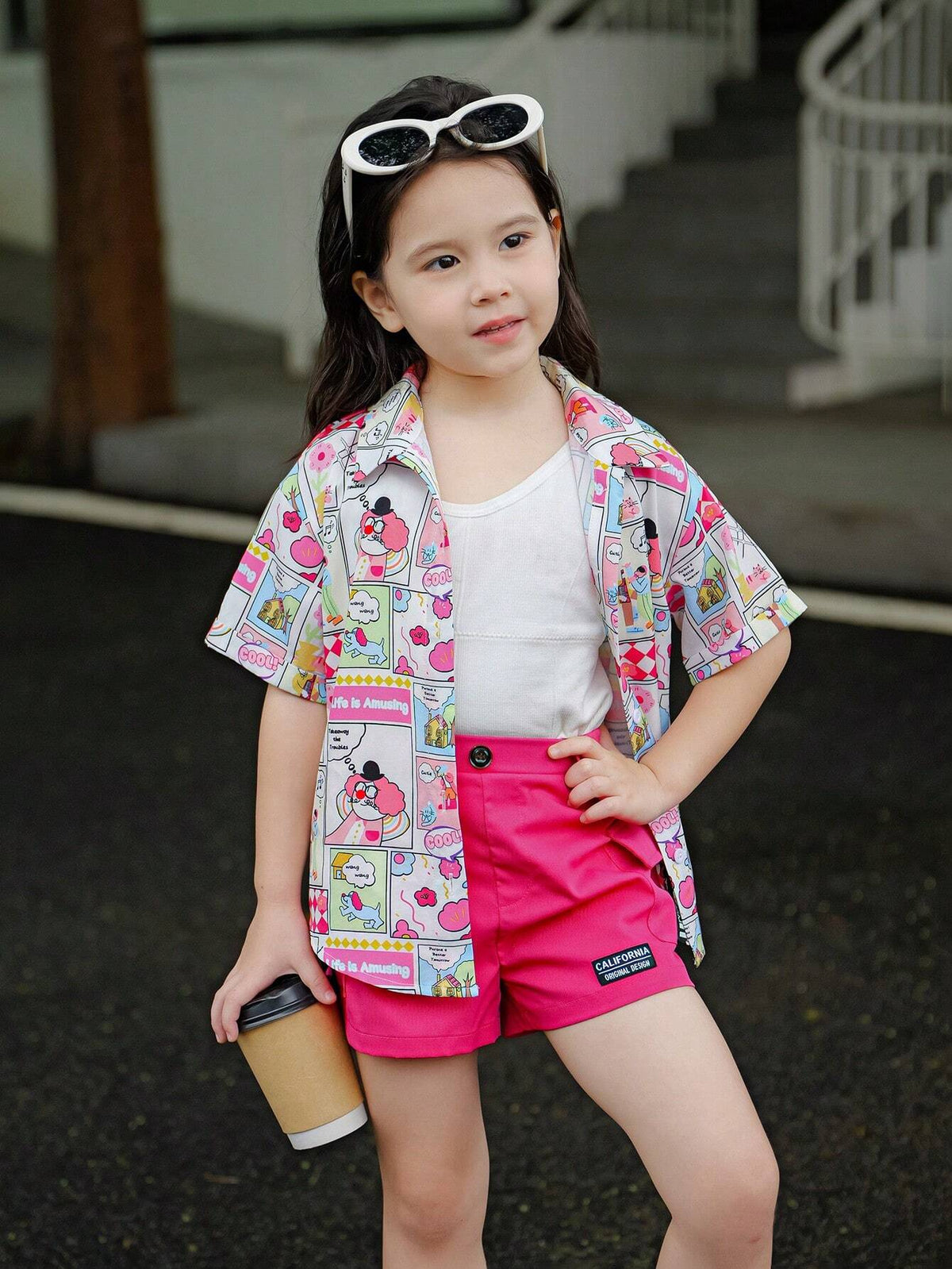 Young Girl Graffiti Pattern Weave Loose Casual Shirt