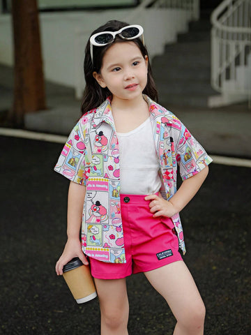 Young Girl Graffiti Pattern Weave Loose Casual Shirt
