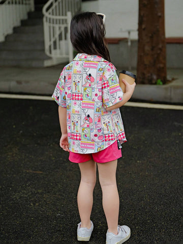 Young Girl Graffiti Pattern Weave Loose Casual Shirt