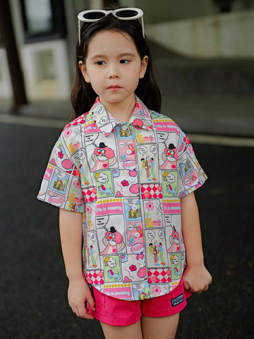 Young Girl Graffiti Pattern Weave Loose Casual Shirt