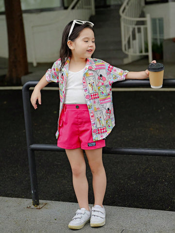 Young Girl Graffiti Pattern Weave Loose Casual Shirt
