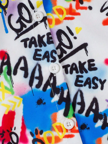 Young Girl Graffiti Print Shirt, Spring Autumn