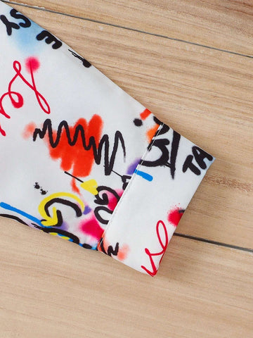 Young Girl Graffiti Print Shirt, Spring Autumn